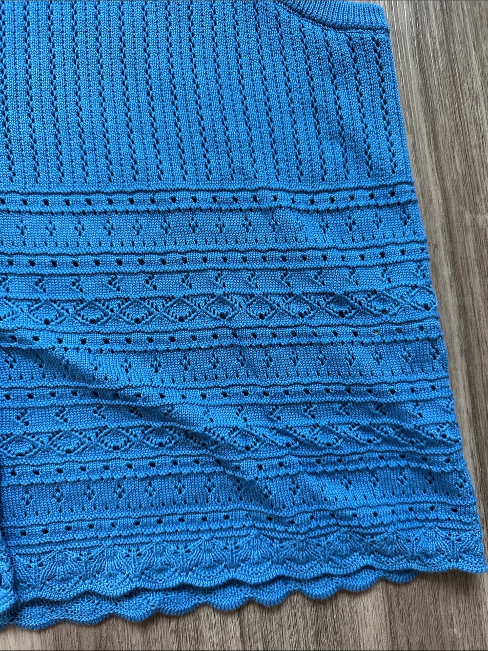 Sezane Cerulean Blue Crochet Knit Button-Front Shell - Picture 4 of 12